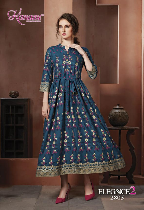 Kanasu Elegance 2 Heavy Rayon Gold Printed Designer Stylish Kurti Collection